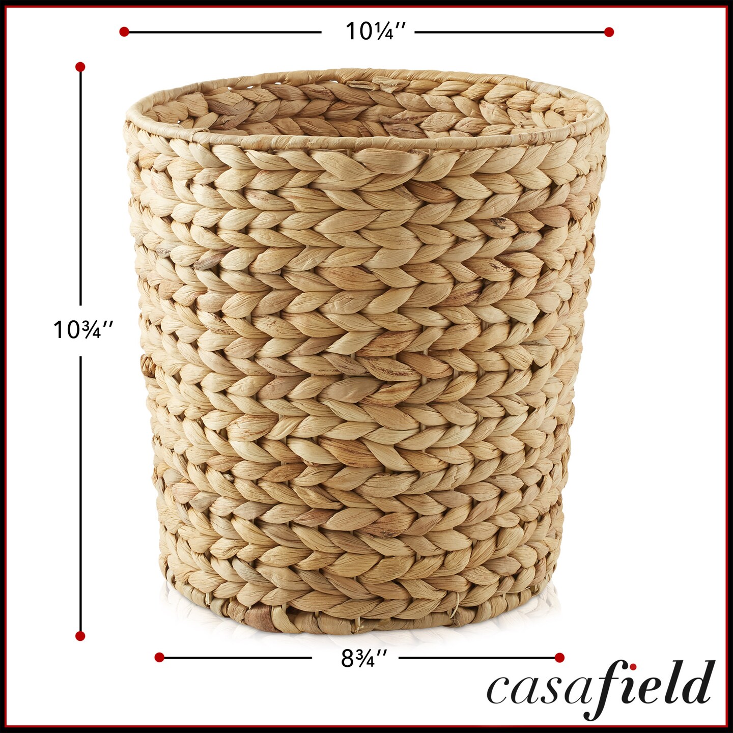 Casafield Water Hyacinth Waste Basket, Woven Trash Can for Bathroom, Bedroom, Laundry Room, Home Office