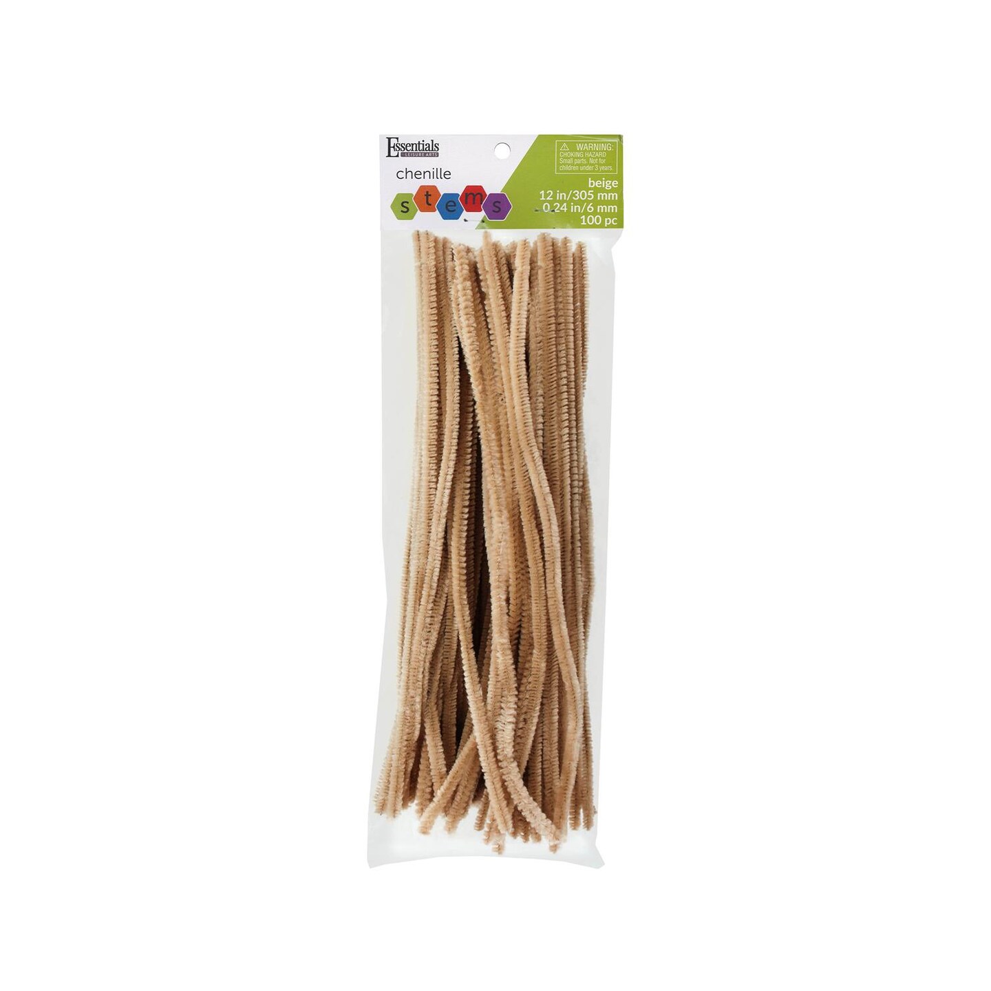 Essentials By Leisure Arts Chenille Stems Beige 12&#x22; 6Mm 100Pc - Versatile Pipe Cleaners For Crafts, Diy Projects, And Decorations - Bright, Flexible Craft Pipe Cleaners