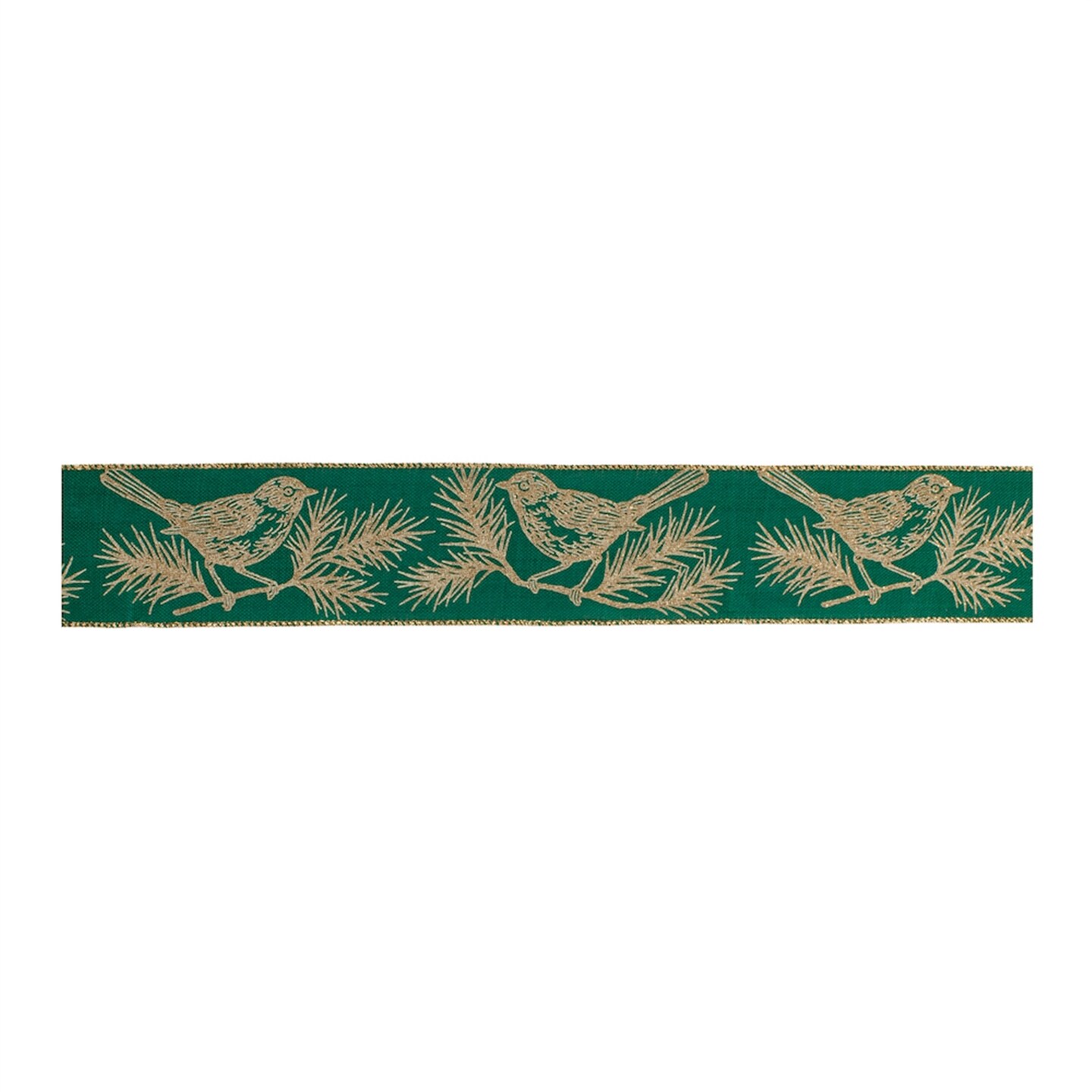 Melrose Chickadee Bird Christmas Wired Craft Ribbon - 2.5&#x22; x 20 Yards - Green and Gold