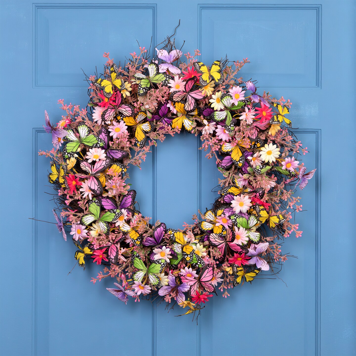 Northlight Butterflies and Daisies Floral Spring Wreath - 22&#x22;