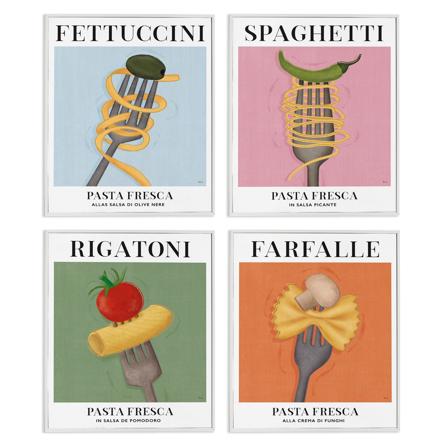 Stupell Industries Vintage Pasta Cuisine Forks 4pc Framed Giclee Set By Veronique Charron