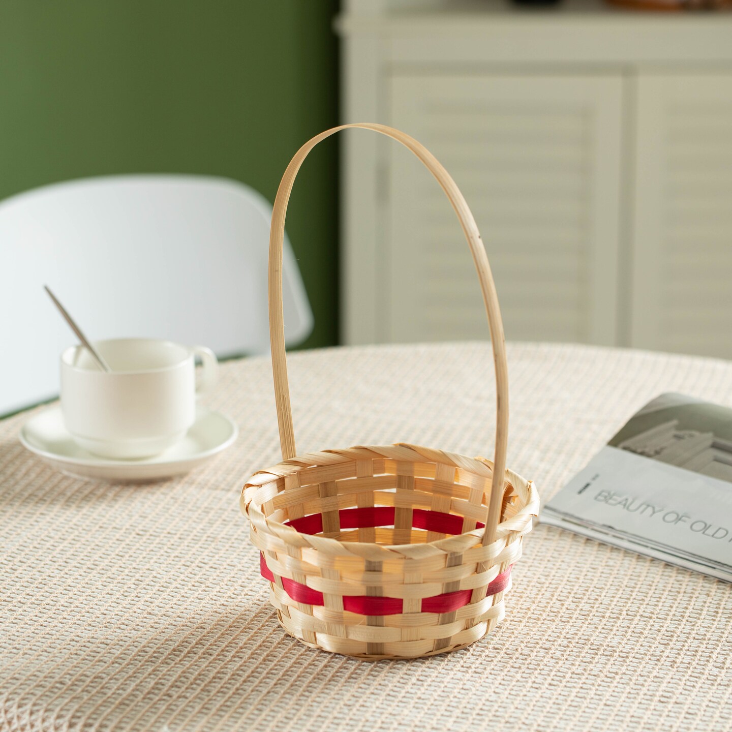 Wickerwise Multipurpose Hand-Woven Basket with Handle – Ideal as Gift Basket, Food Storage, Flower and Bread Basket, Fruit Storage, and Decorative Usage - Perfect for Wedding, Garden or Home Décor