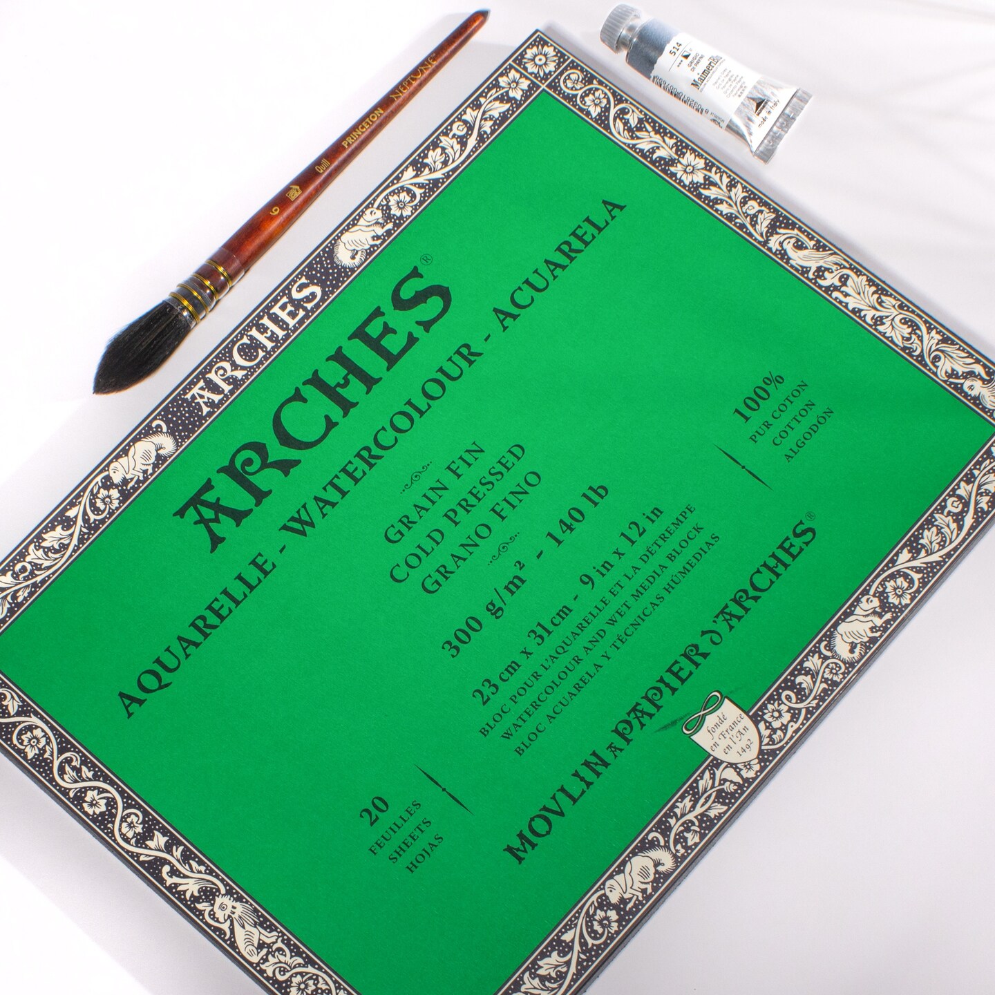 Arches Aquarelle Cold Pressed Watercolor Block 9"X12"- 140lb, 20 Sheets