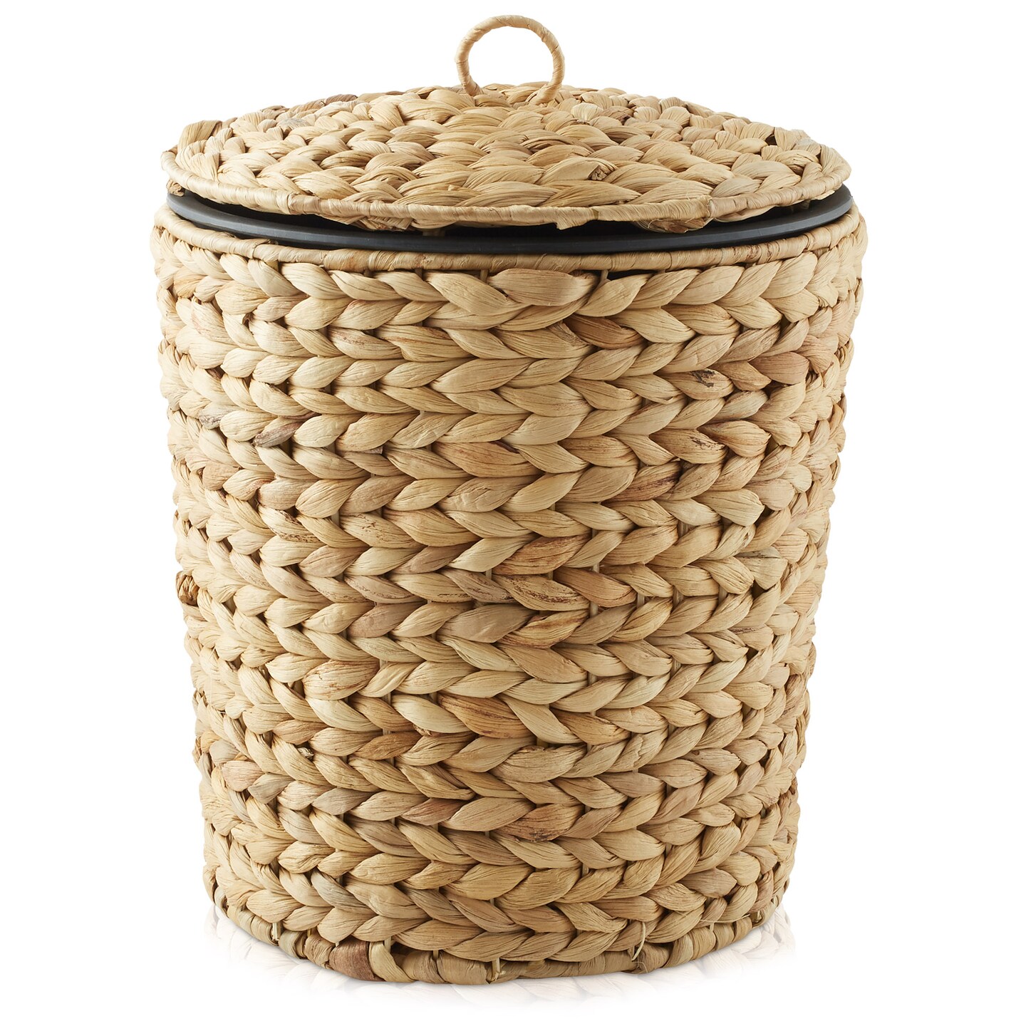 Casafield Water Hyacinth Trash Can with Lid and Liner, Woven Wicker Waste Basket for Bathroom, Bedroom, Laundry Room, Home Office