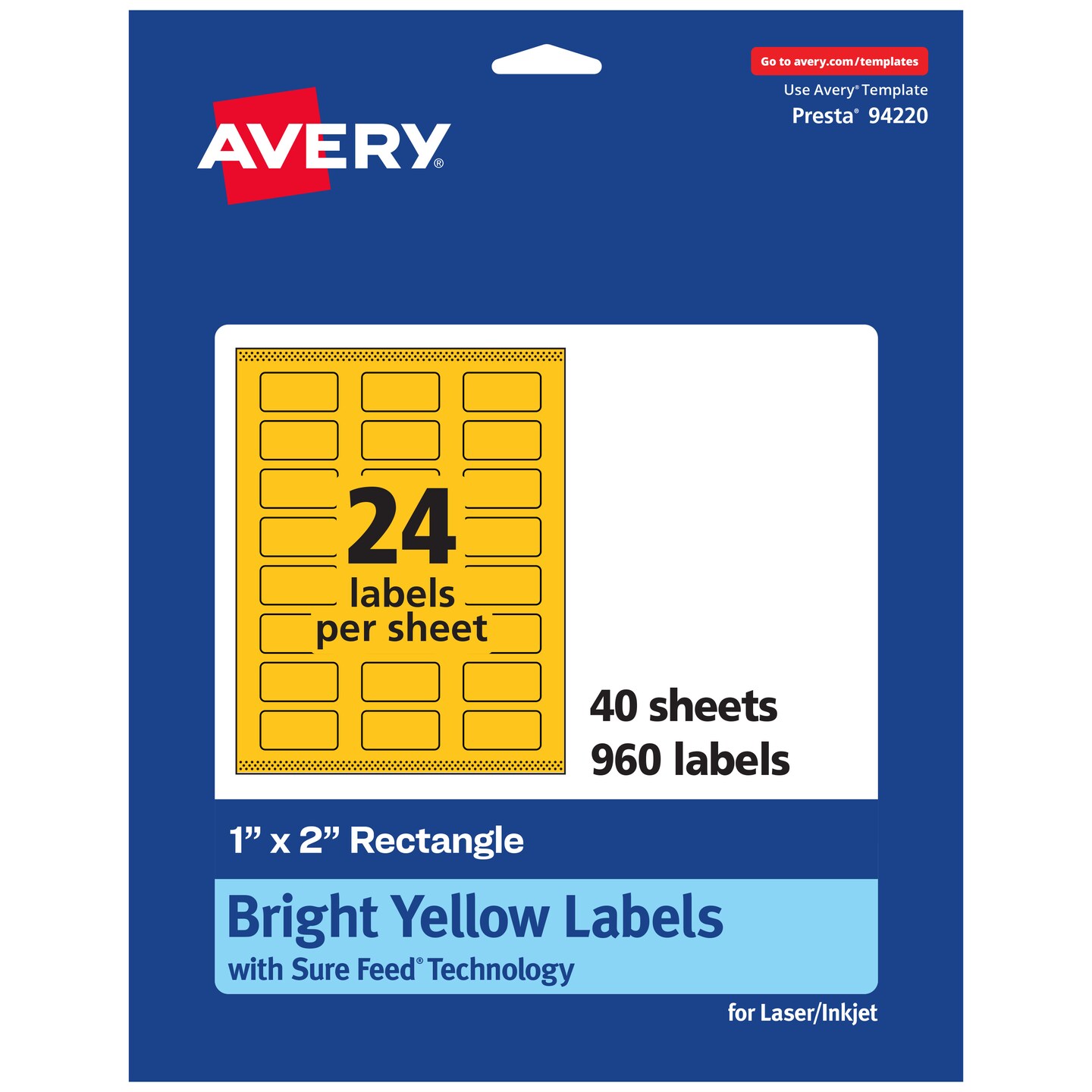 Avery Bright Yellow Paper Labels, 1&#x22; x 2&#x22; Rectangle