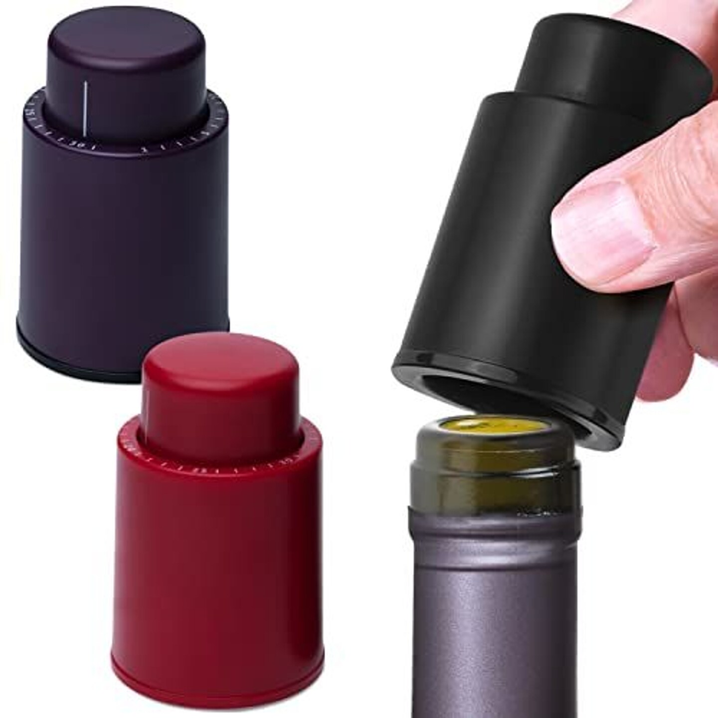 Vacuum Wine Stoppers - Leak-Proof Vacuum Pump Wine Preserver - Vacuum Wine Stopper - Resealable Wine Vacuum Stopper - Bottle Stoppers Vacuum for Freshness - Plastic Vacuum Wine Cork - 3 Pack [Combo]