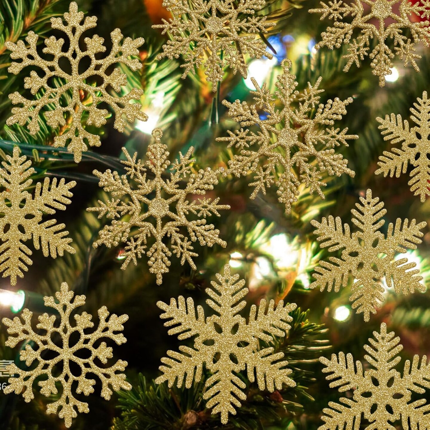 36PCS Christmas Snowflake Ornaments - Gold Large Snowflakes