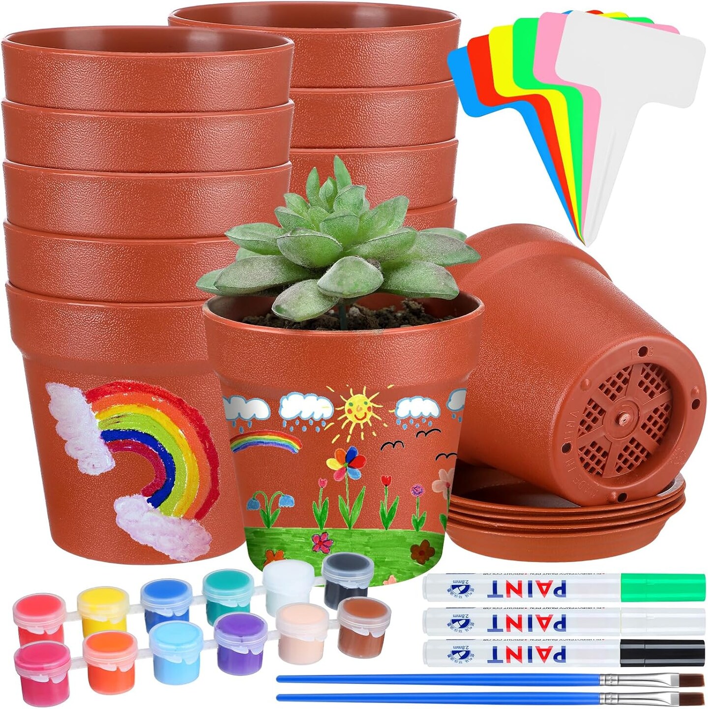 12 Sets 3.74&#x27;&#x27; Plastic Terracotta Pots Painting Kit
