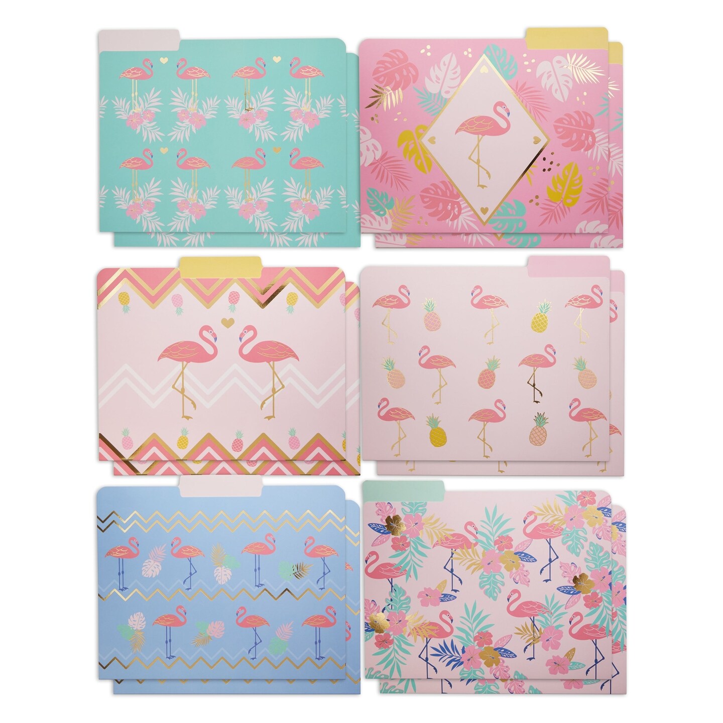 Pink Flamingo Decorative File Folders, 1/3 Cut Tab, Letter Size, Colored with Gold Foil Accents (12 Pack)