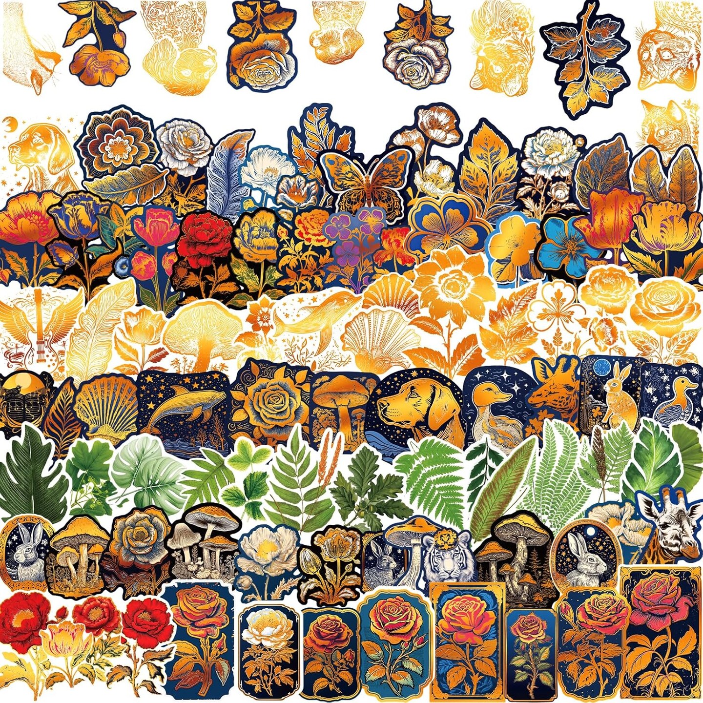 120PCS Gold Foil Washi Stickers (Golden, Purple, White) 3.26 x 2.24 x 0.01 inches