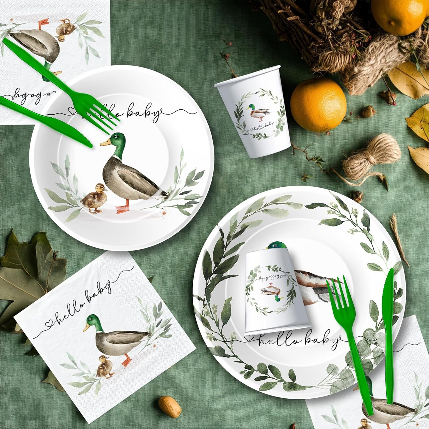 Mallard Duck Baby Shower Decorations Serves 24 (Brown, Black, White, Navy)