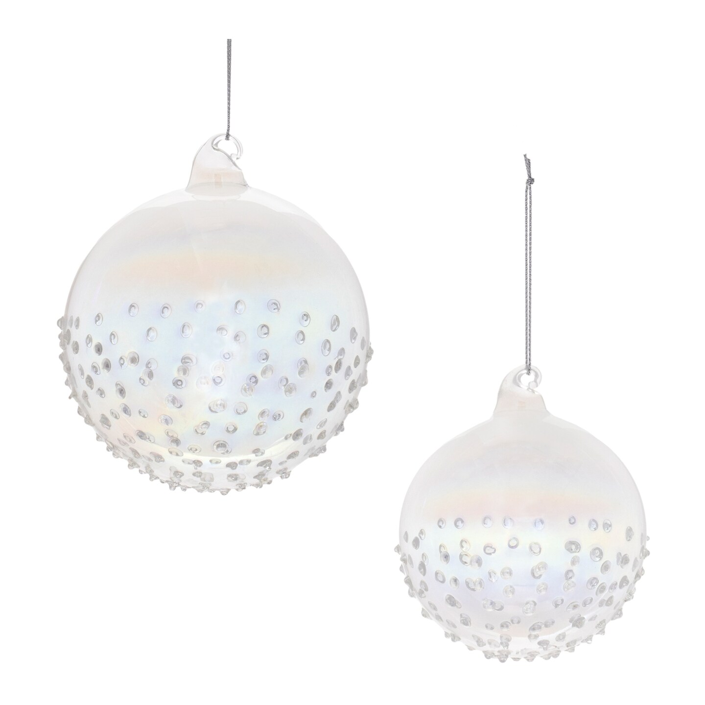 Melrose Solid Iridescent Glass Christmas Ball Ornaments - 4.25" (108mm) - Clear - 12ct