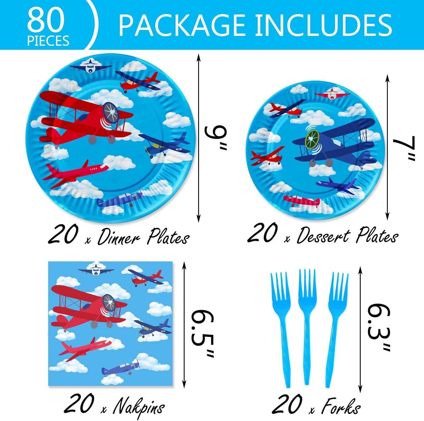 120 Pcs Airplane Birthday Party Supplies, Includes Paper Plates Cups Napkins