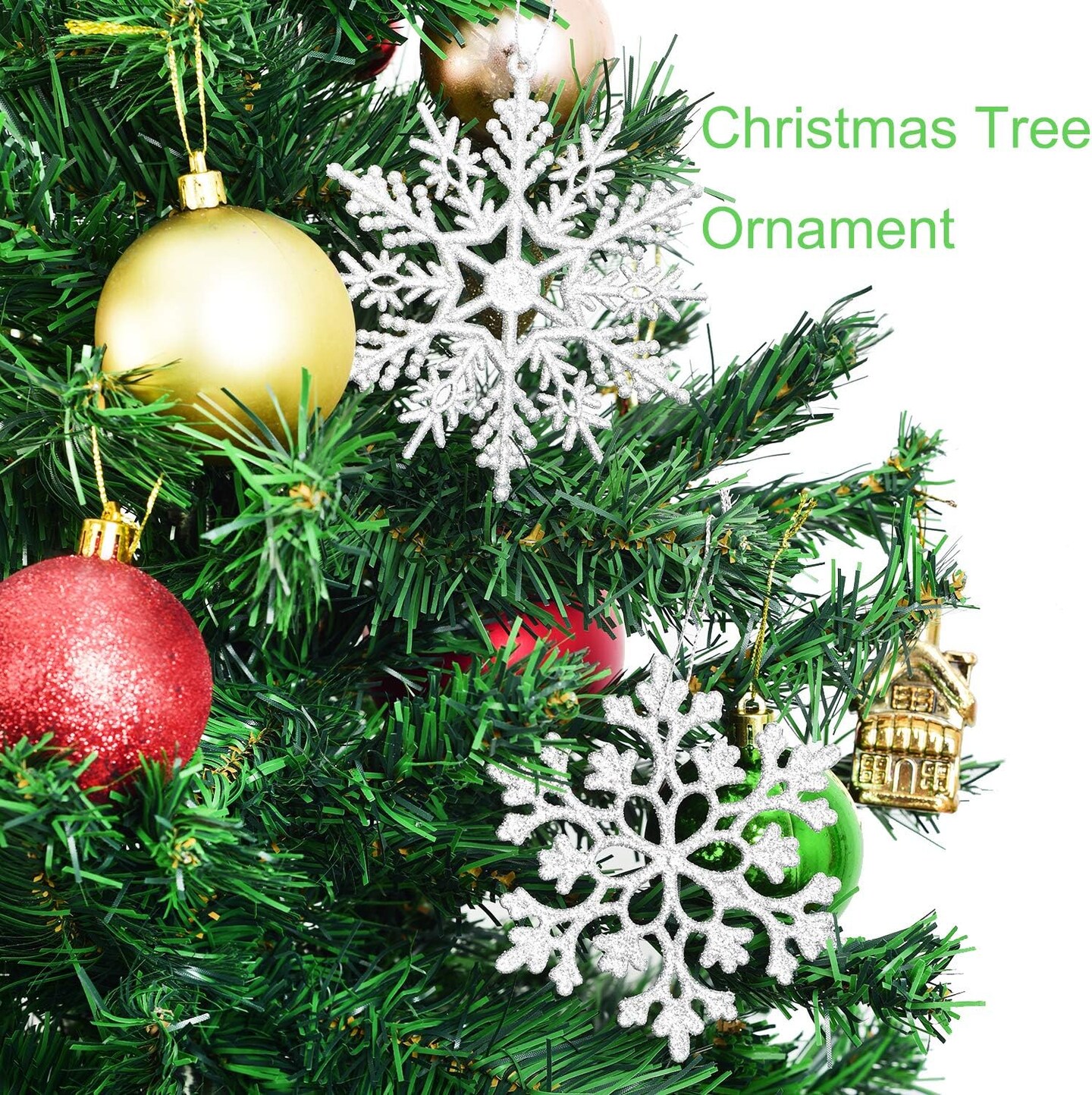 36-Pack Silver Glitter Snowflake Ornaments – 4-Inch Plastic Christmas Tree Decorations for Winter Wonderland Holiday Décor