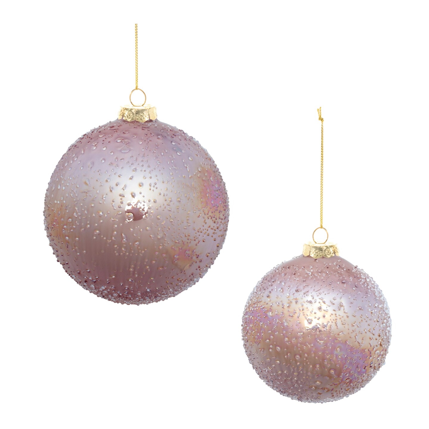 Melrose Iridescent Beaded Glass Christmas Ball Ornaments - 5" - Pink - 4ct