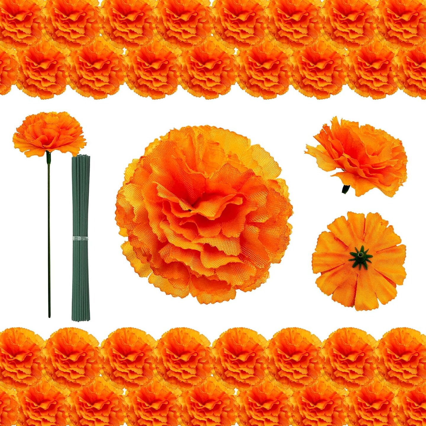 50Pcs Marigold Flowers Bulk Silk Artificial Orange Flowers