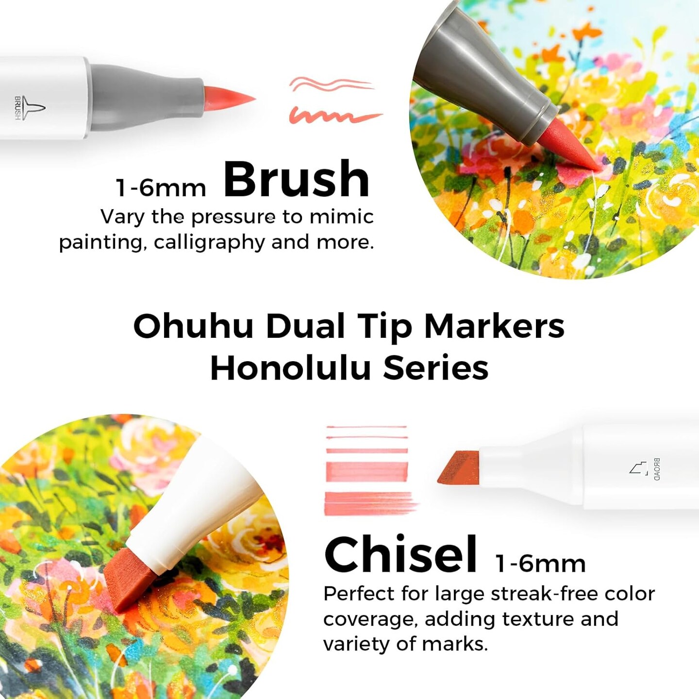 Ohuhu 48 Mid-Tone Alcohol Markers - Dual Tip Art Markers - Honolulu/ Honolulu B