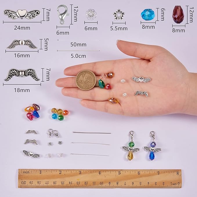 180pcs Wing Spacer Bead Pendant Set, DIY Jewelry Making Kit, Including Spacer Beads Pendant Lobster Buckle Flower Cap, Suitable for DIY Necklaces, Earrings, Keychains Jewelry Production