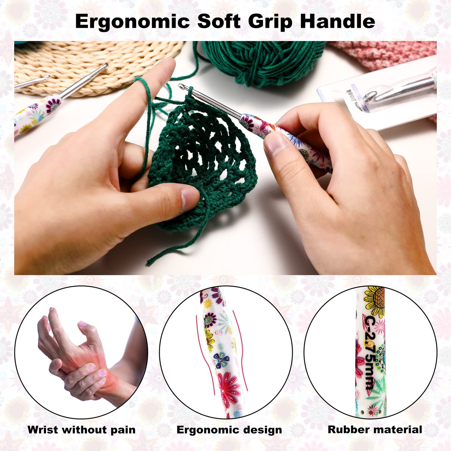10mm Crochet Hook, Ergonomic Handle for Arthritic Hands, Soft Rubber Grip Extra Long  Knitting Needles for Beginners and Knitting Crocheting Yarn (10mm)