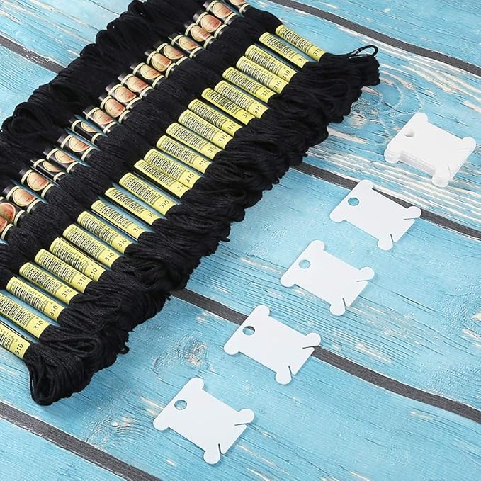 24 Skeins Friendship Bracelets Floss, Black Embroidery Threads Cotton Embroidery Floss with 12 Pieces Floss Bobbins for Halloween Knitting, Embroidery Stitching and Cross Stitch Project