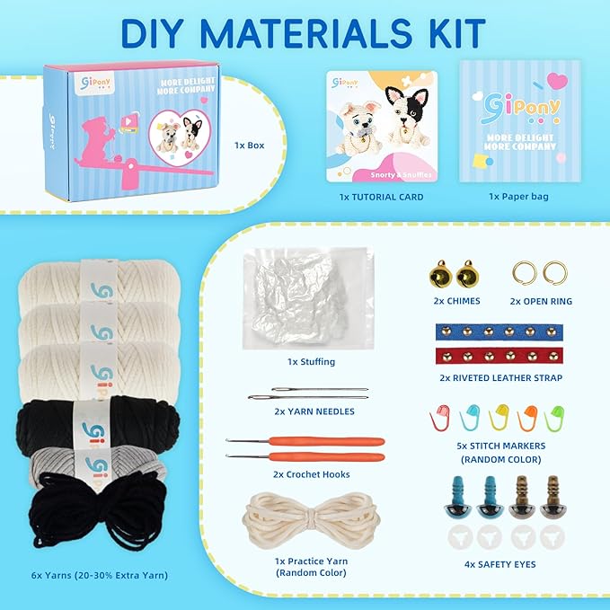 Crochet Kit for Beginners Animal,Crochet Animal Kits,Crochet Pet Toys Kits,Learn to Crochet with Step-by-Step Video Tutorials,Beginners Crochet Kits for Adults(2 Pack French Bulldog)