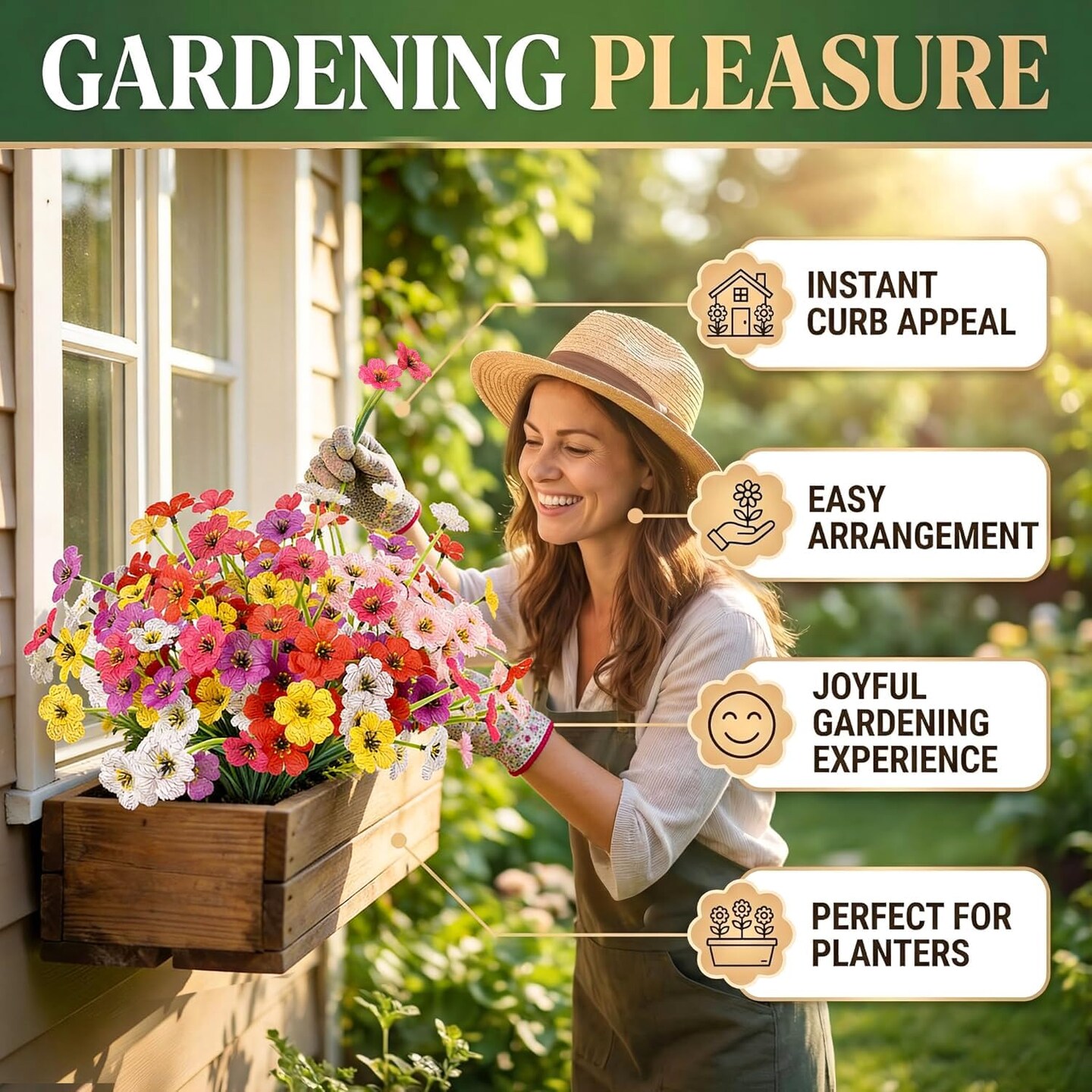 6-Pack Artificial Spring Flowers – UV-Resistant Faux Plastic Plants for Outdoor and Indoor Décor, Planters, Window Boxes, Patio, Porch, Garden, and Yard Decorations (Mixed Colors)