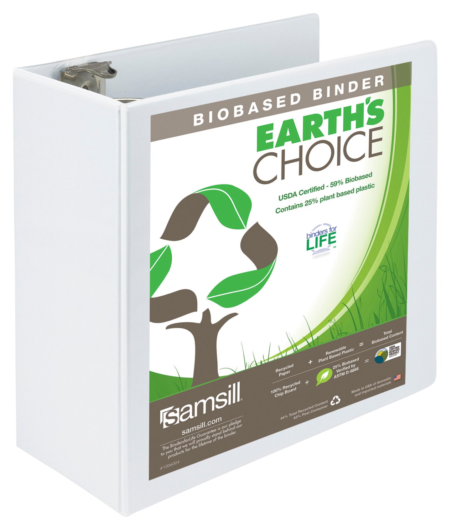 Samsill Earth's Choice Eco-Friendly View Binder, 5 Inch D-Ring, White