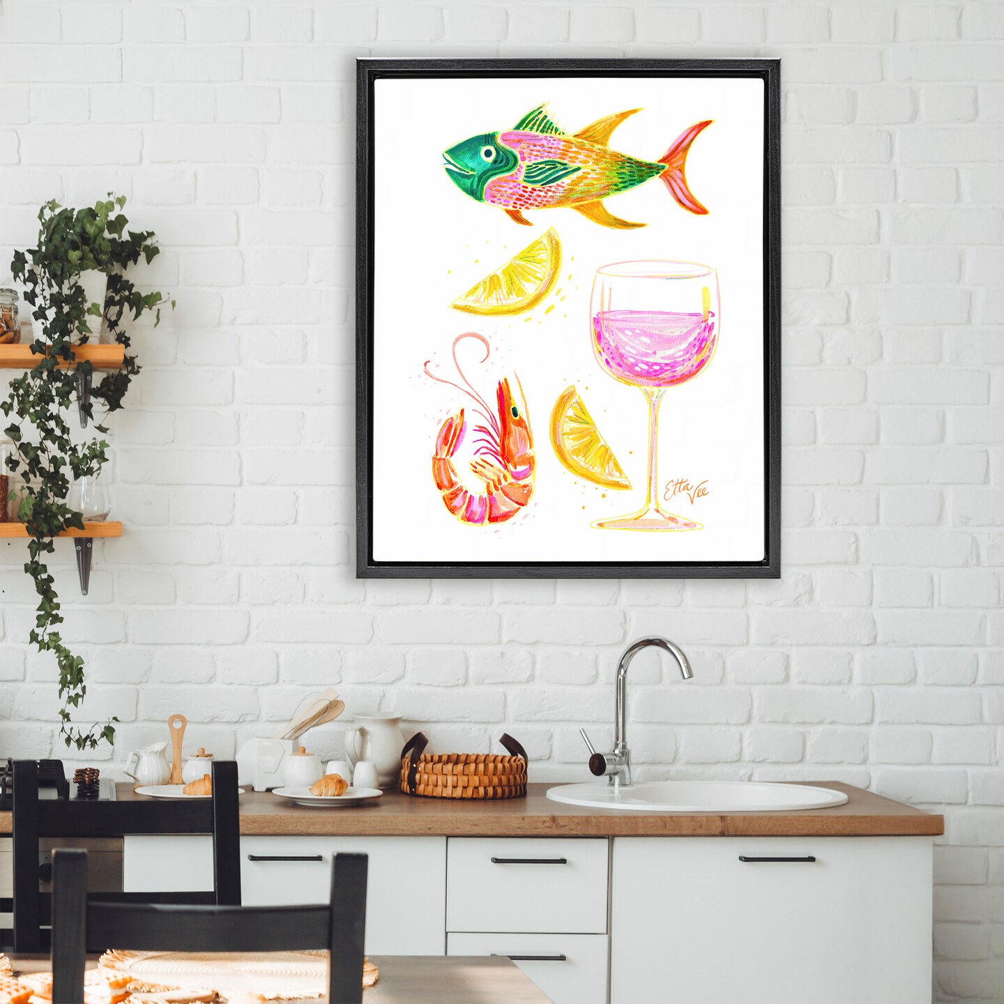 Stupell Industries Summer Seafood & Wine Floating Frame, design by EttaVee