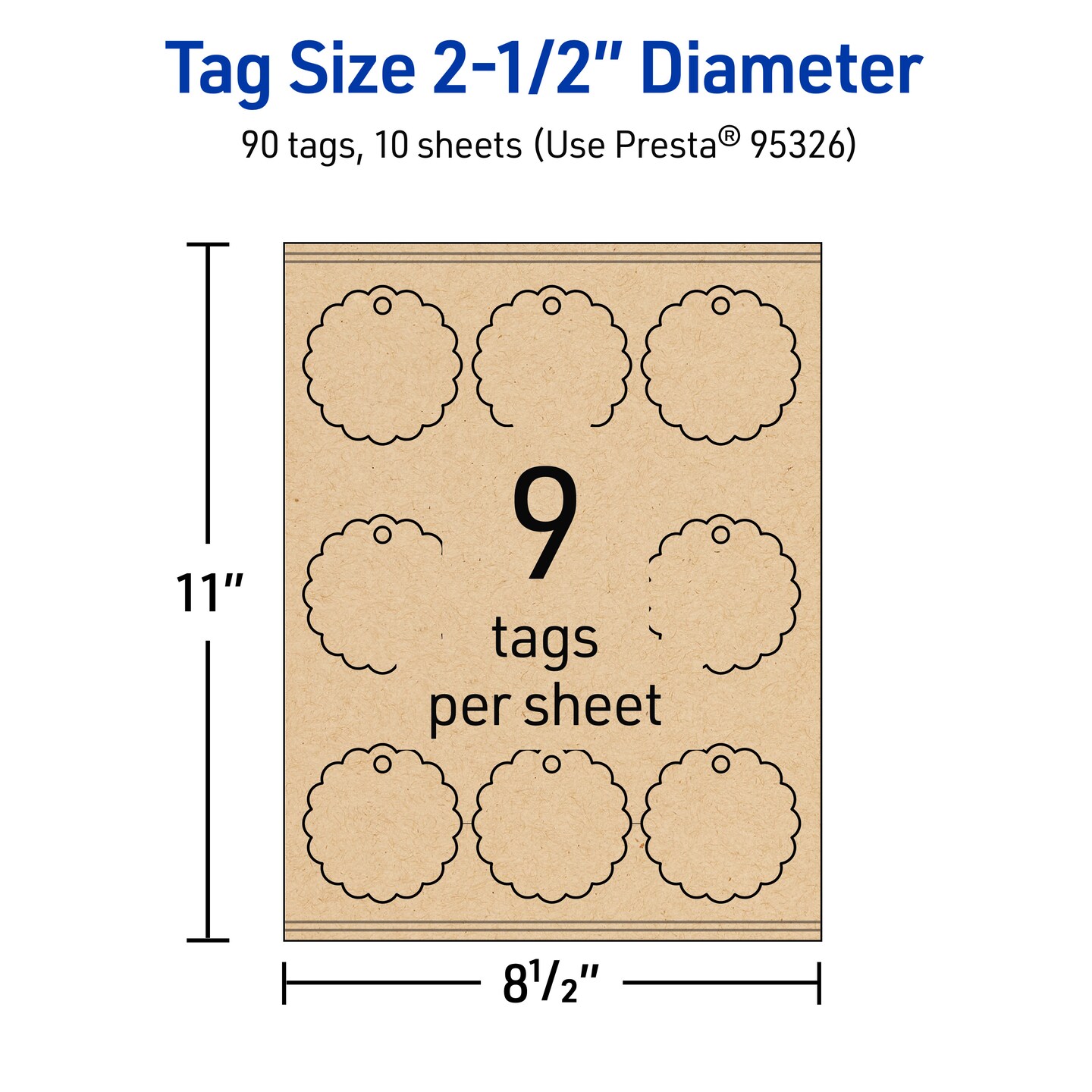 2-1/2&#x22; Diameter Round Scalloped Edge, Kraft Brown Printable Tags