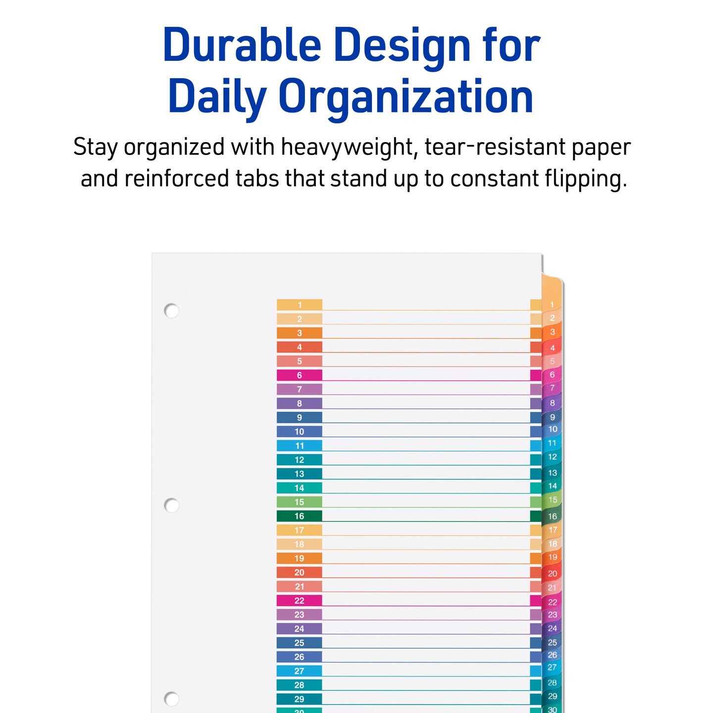 Avery 1-31 Dividers for 3 Ring Binders, 31 Tabs per Set, Customizable Table of Contents, Multicolor Tabs (11129)