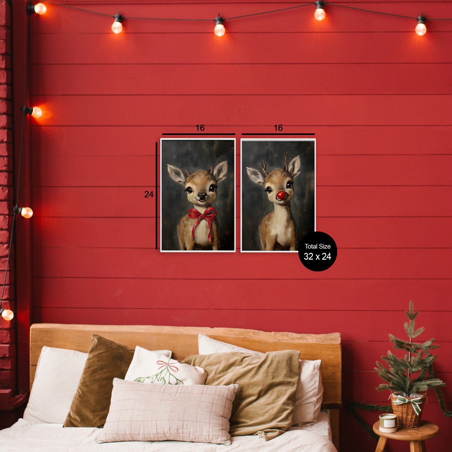 Stupell Industries Baby Reindeer Characters 2pc Framed Giclee Set, design by Lettered and Lined