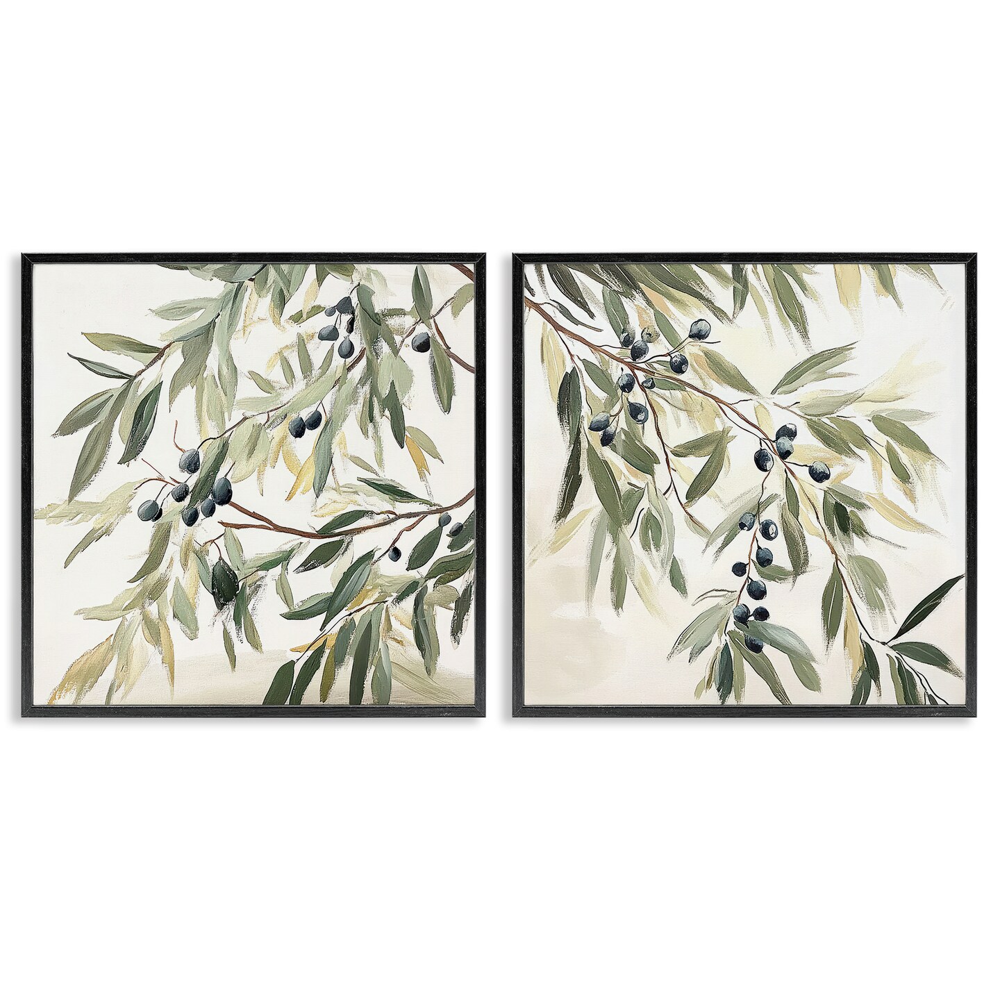 Stupell Industries Olive Branches in Pastel 2pc Framed Giclee Set, design by Mona Grace