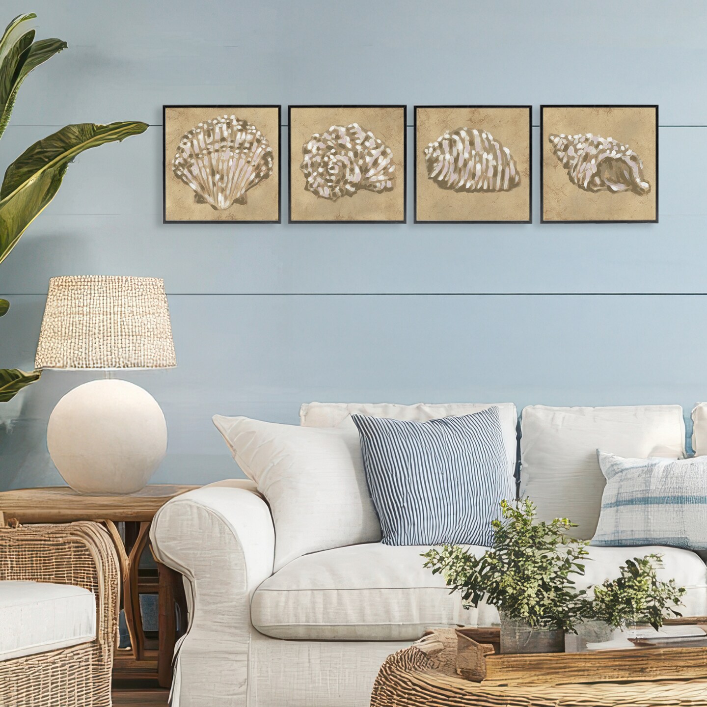 Stupell Industries Seashells in Earth Tones 4pc Framed Giclee Set, design by June Erica Vess