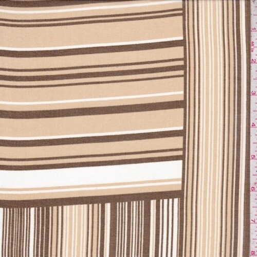 Tan/Brown/White Stripe Block Chiffon Fabric By the Yard