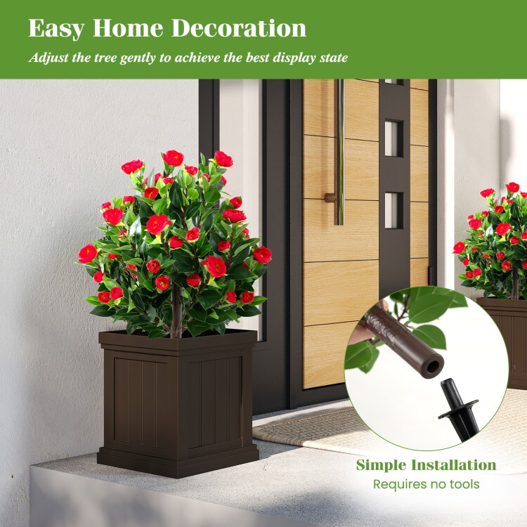 Set of 2 Artificial Camellia Tree with Red Flowers and Green Leaves for Indoor or Outdoor Decor