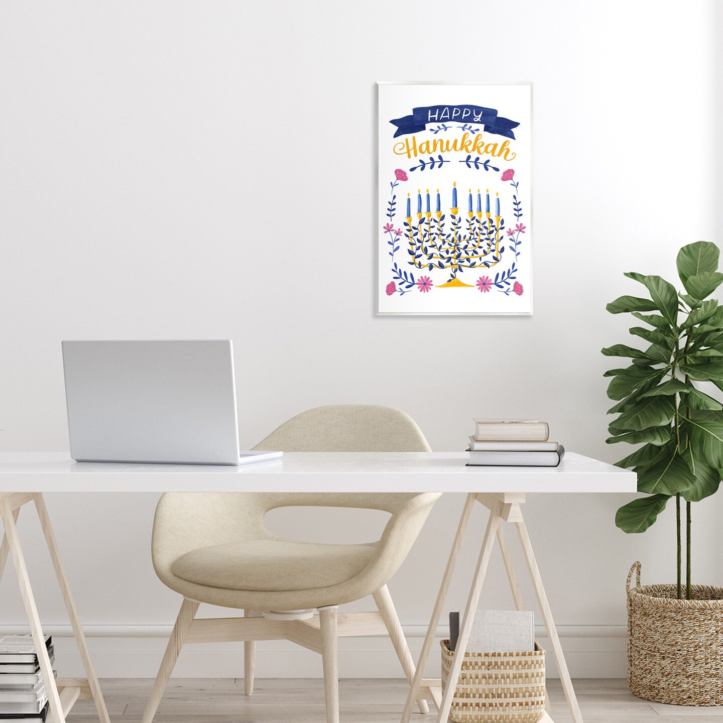 Stupell Industries Floral Menorah Happy Hanukkah Wall Plaque, design by JJ Design House LLC