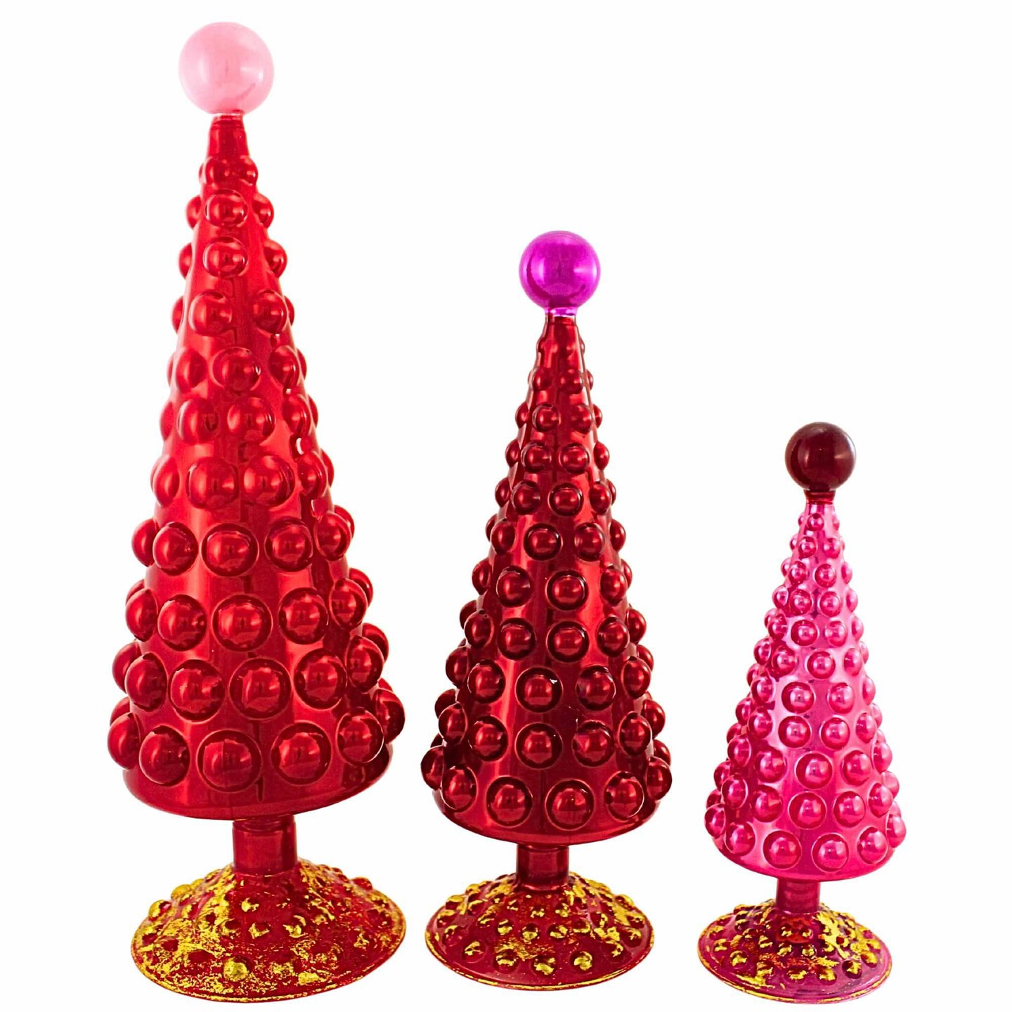 Cody Foster 16.0 Inch Midcentury Modern Hobnail Tree Set Christmas Decorative Tree Set , Christmas Decor Valentine&#x27;s Day, Varying Heights: 16.0, 12.5, 9.75 Inches