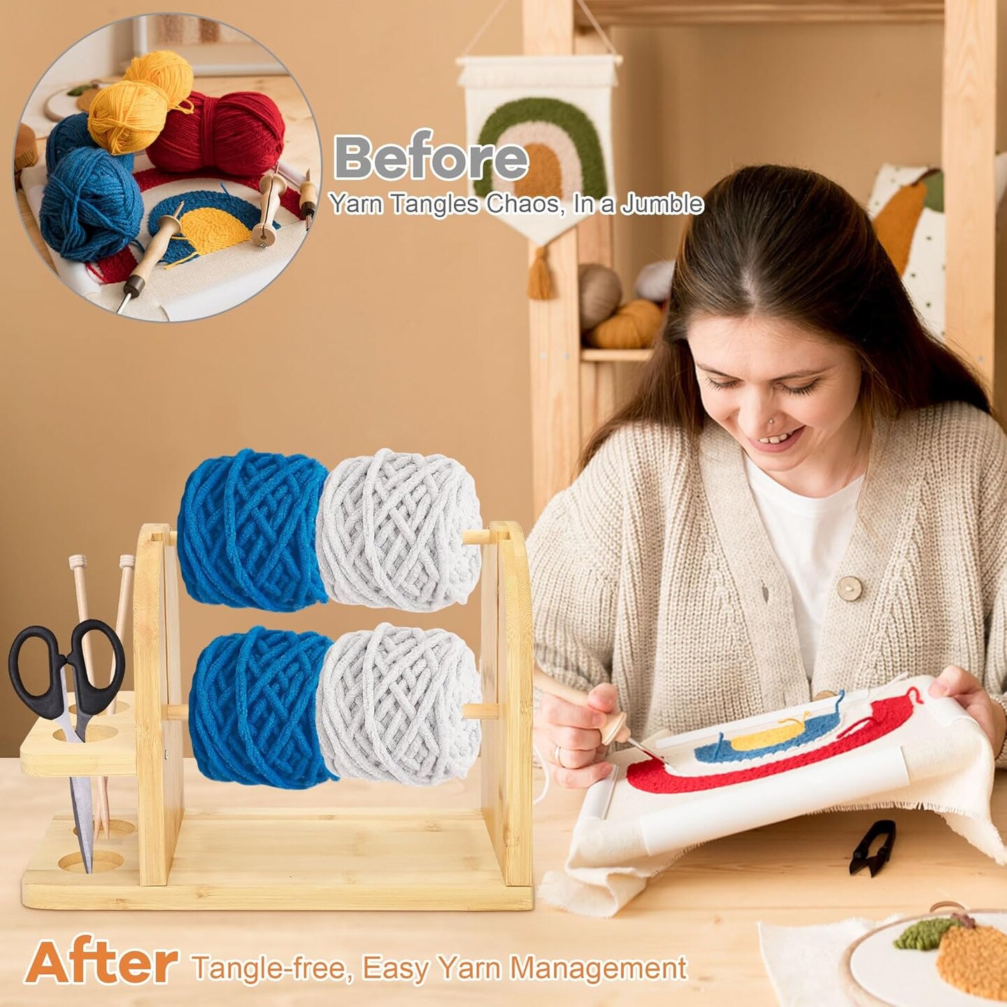 Wooden Yarn Holder for Knitting Crochet