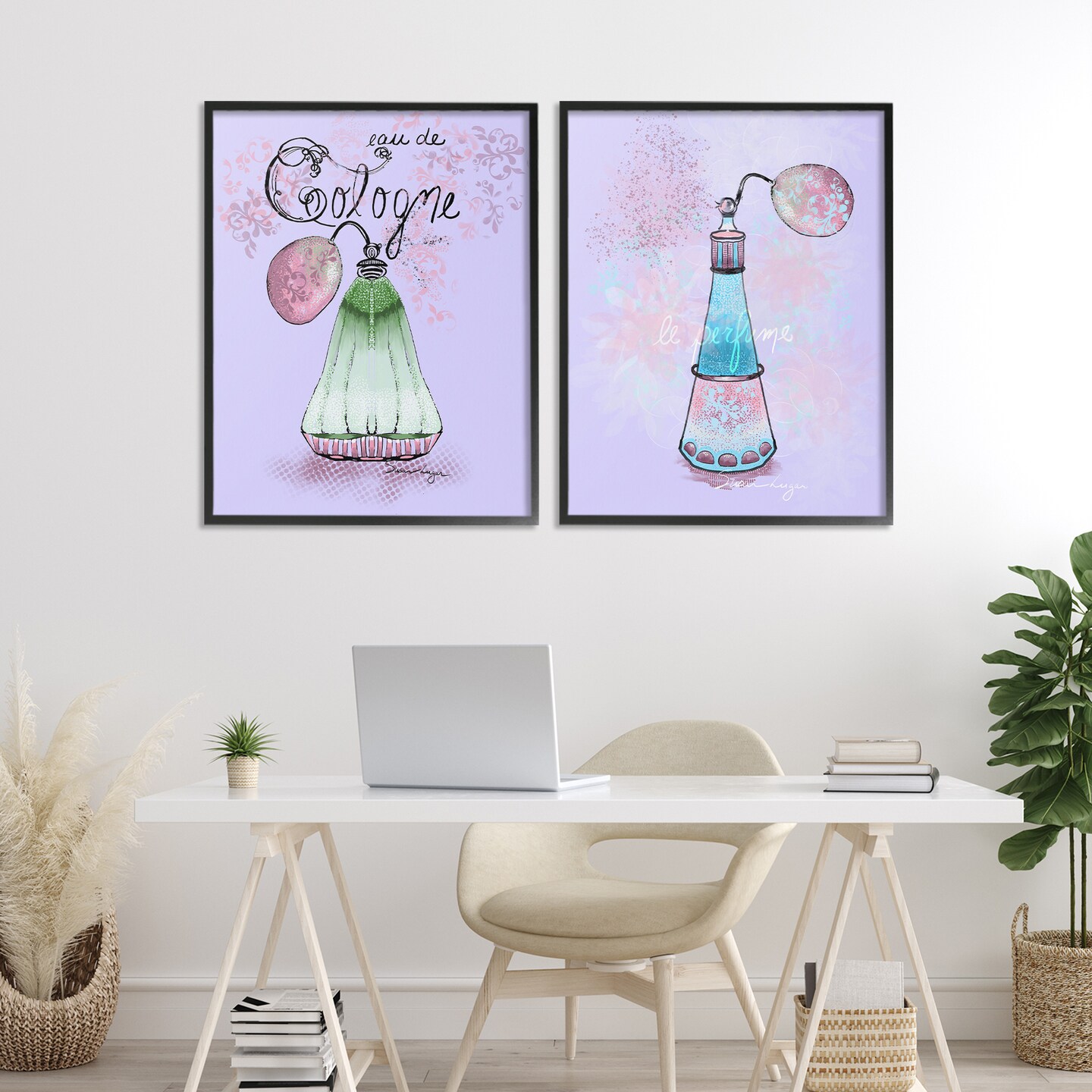Stupell Industries Fragrance Perfumes on Purple 2pc Framed Giclee Set, design by Susan Lugar