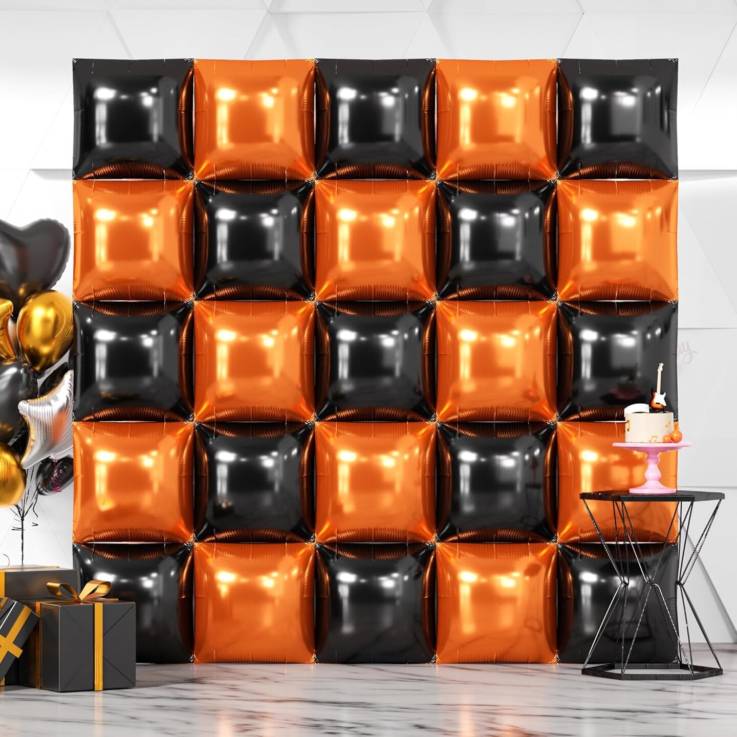 Foil Balloons Wall Backdrop Double Sided Black(D05 - Black and Orange)