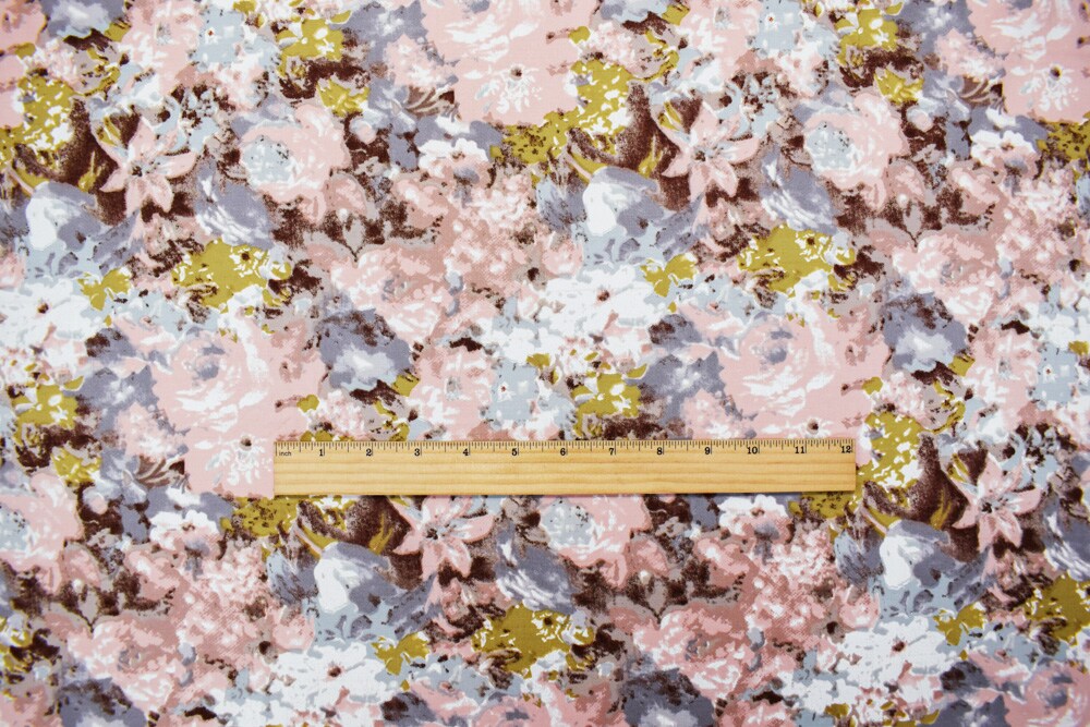 Light Pink-Multi Floral Printed Stretch Spandex Twill Sateen Woven Fabric By the Yard