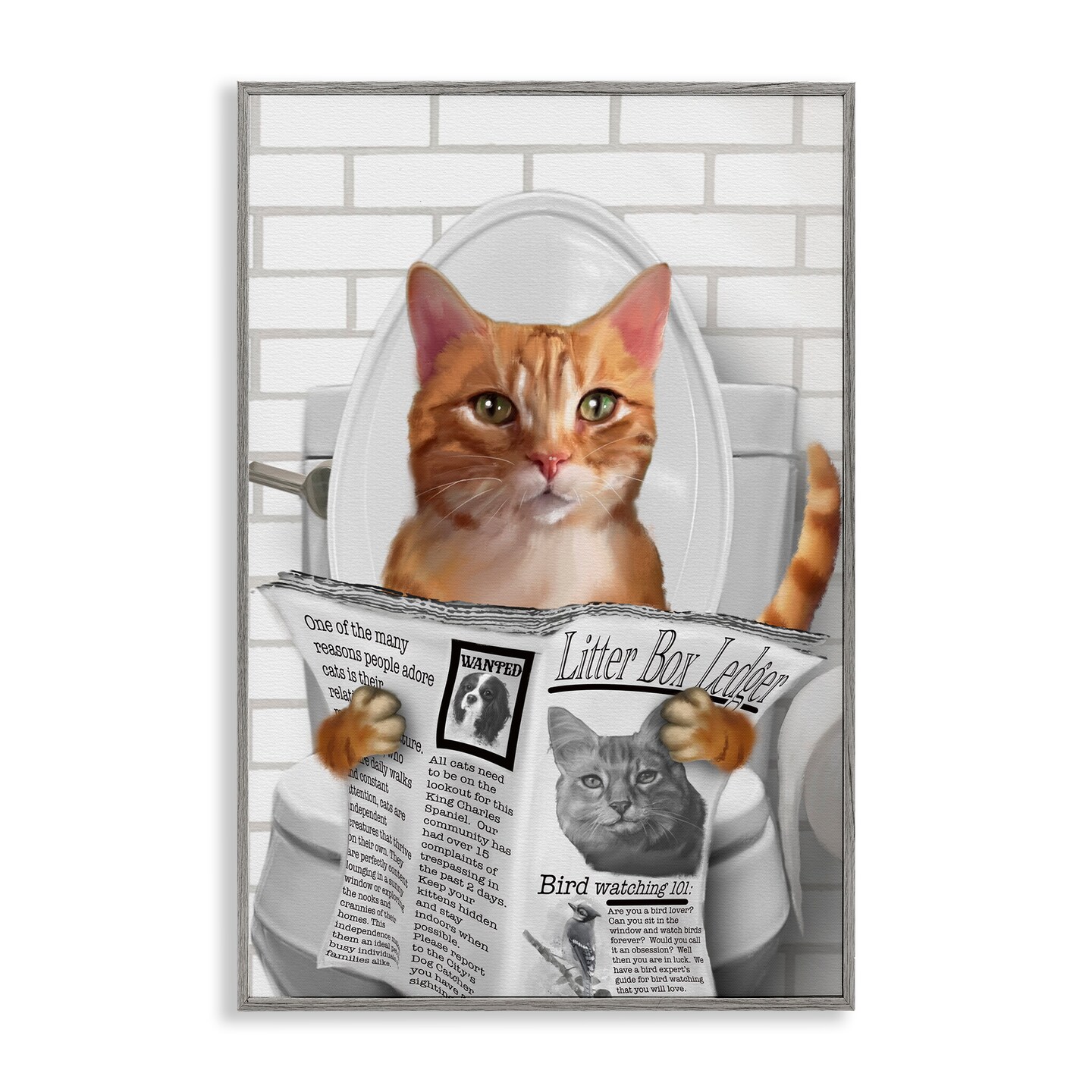 Stupell Industries Whimsy Cat on Toilet Framed Giclee, design by Matthew Piotrowicz