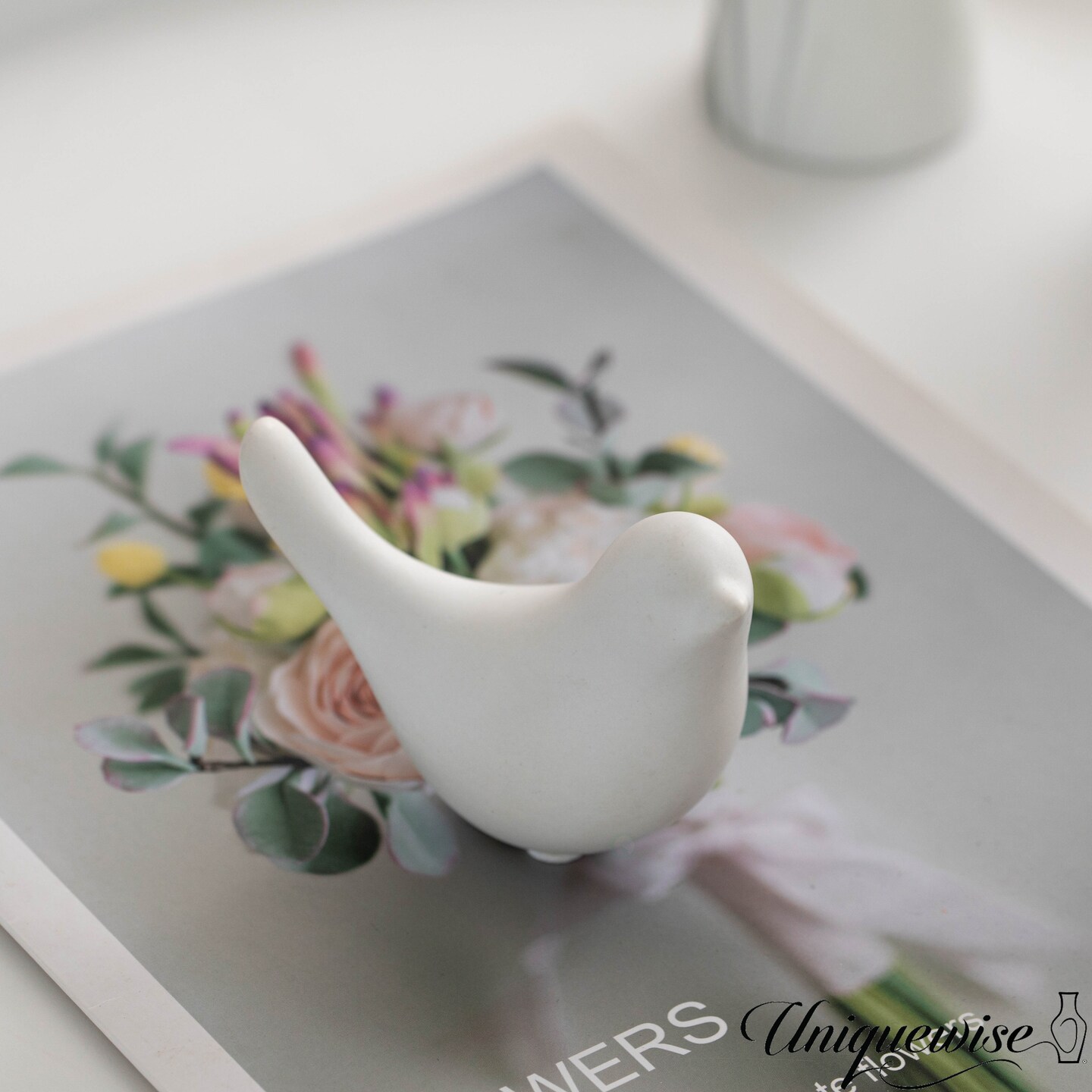Uniquewise White Ceramic Bird Statue