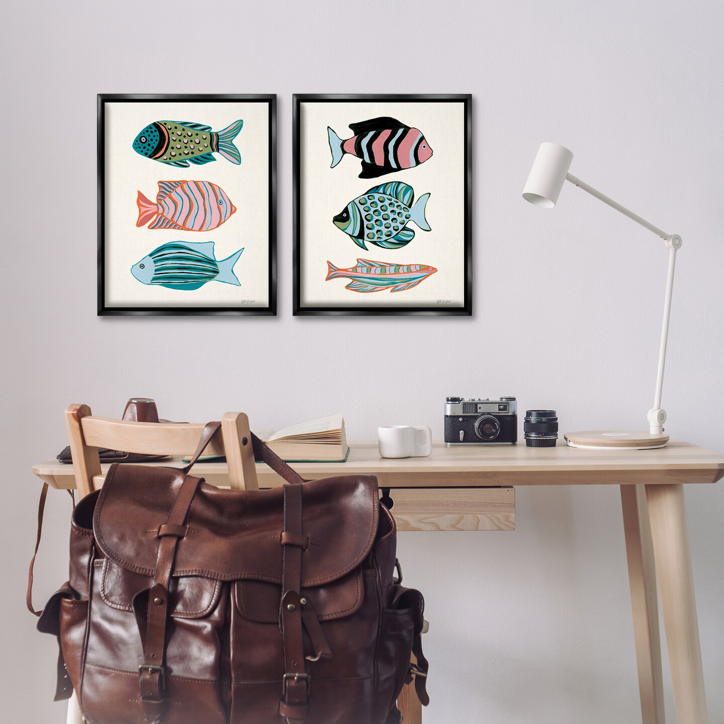 Stupell Industries Tropical Pastels Fish 2pc Floater Framed Canvas Wall Art Set Design by Yvette St. Amant
