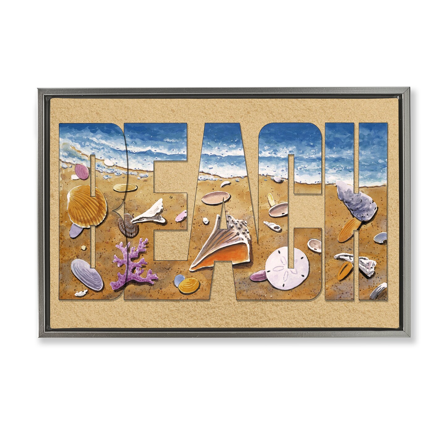 Stupell Industries Outlined Beach Letters Floater Framed Canvas Wall Art Design by Art Brands Holdings, LLC.