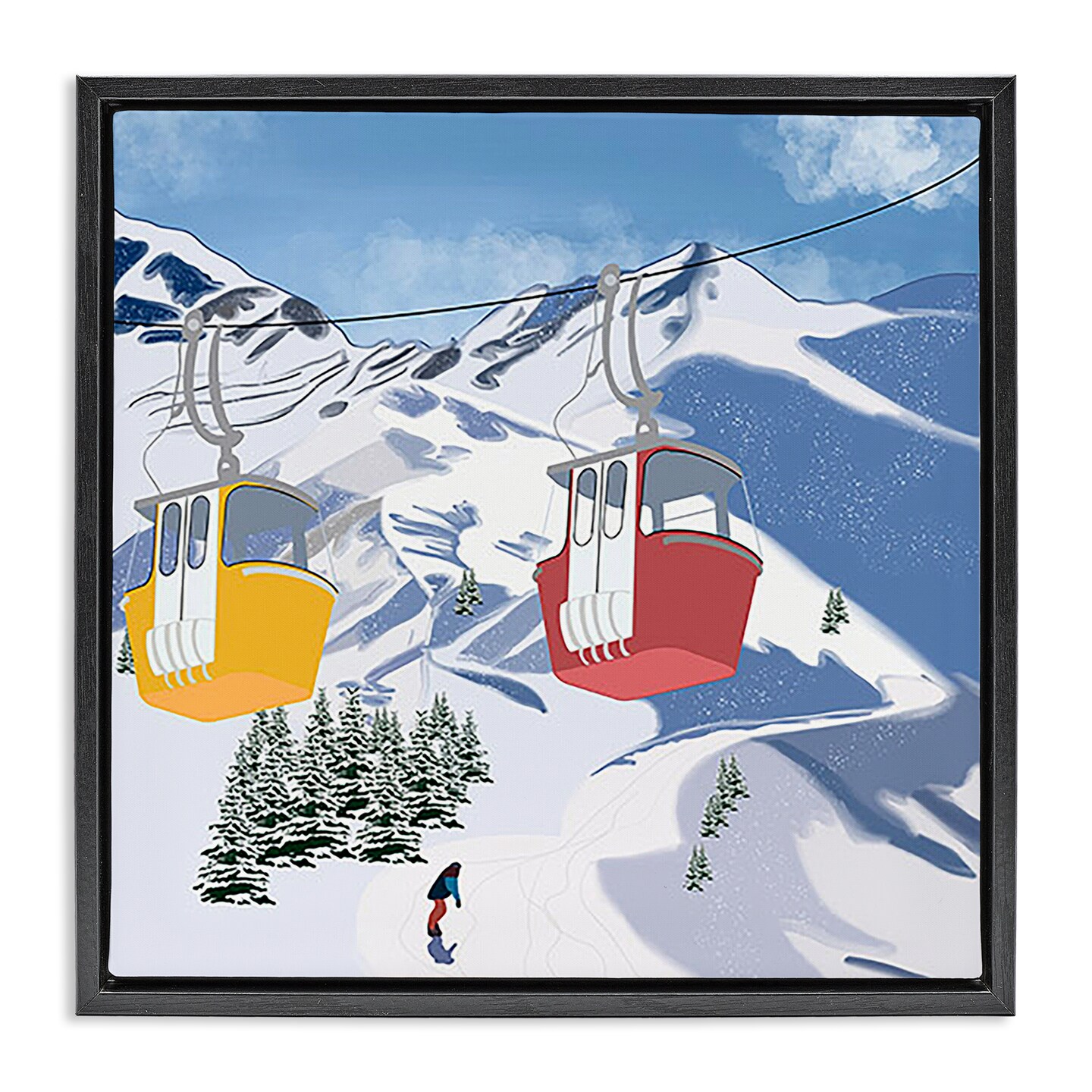 Stupell Industries Ski Lift over Vast Mountain Floater Framed Canvas Wall Art Design by Ashley Singleton