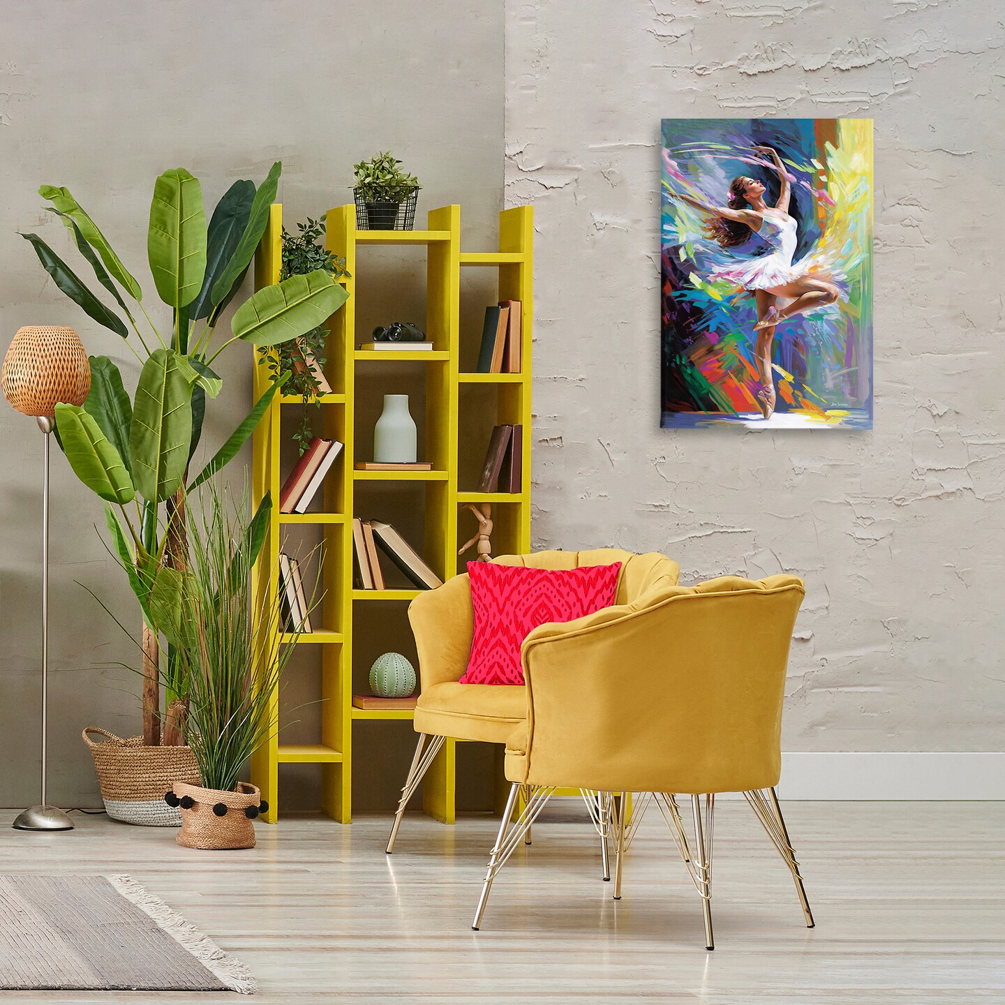 Stupell Industries Bright Hued Dancing Ballerina Canvas Wall Art Design by Leon Devenice