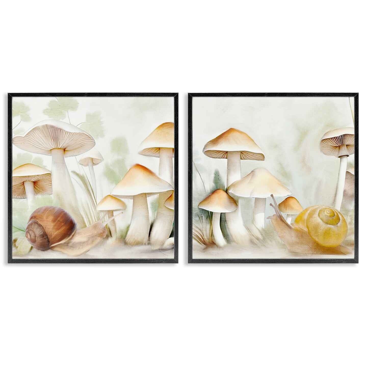 Stupell Industries Snail Crawl by Mushrooms 2pc Framed Giclee Wall Art Set Design by Kim Allen