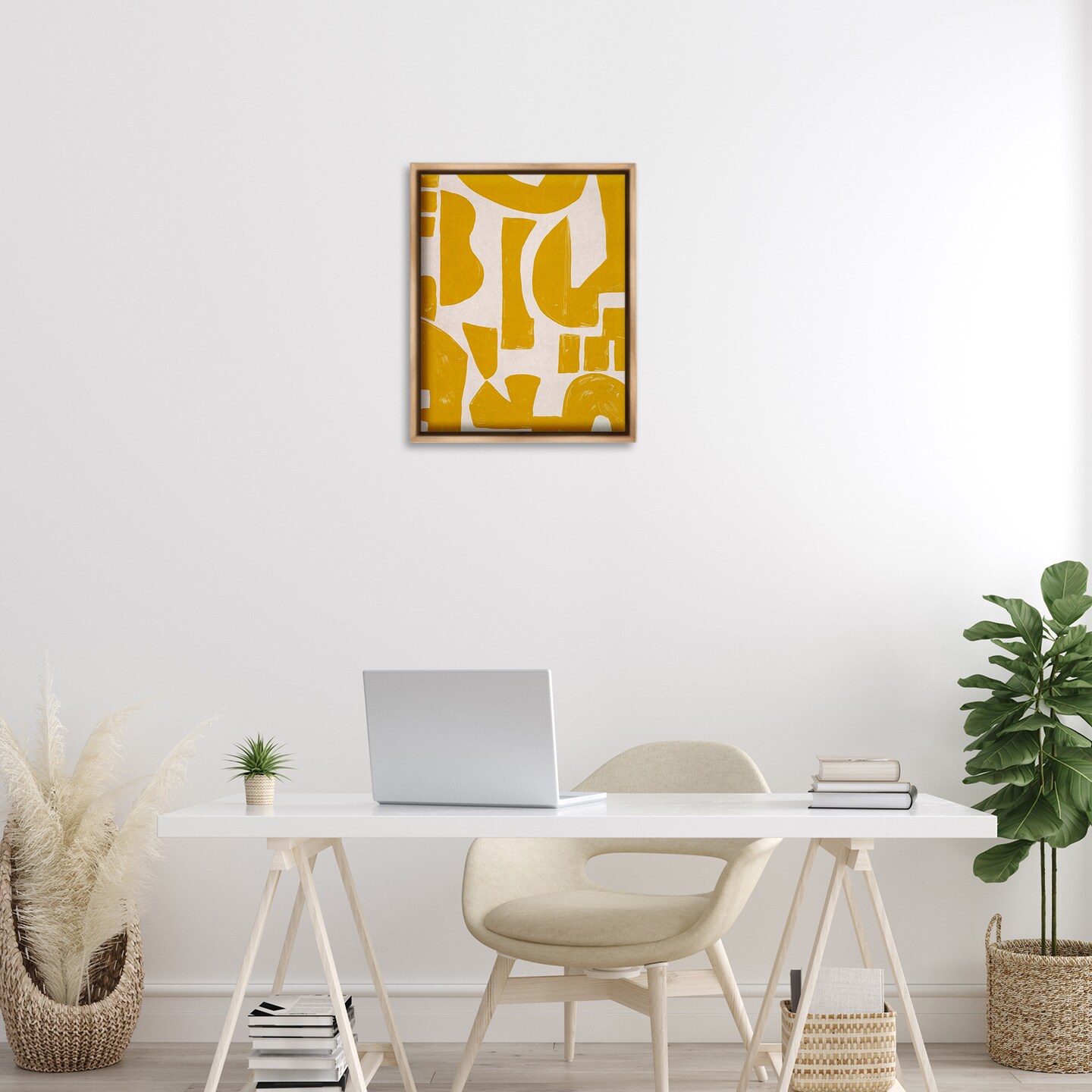 Stupell Industries Yellow Asymmetrical Shapes Floater Framed Canvas Wall Art Design by June Erica Vess 