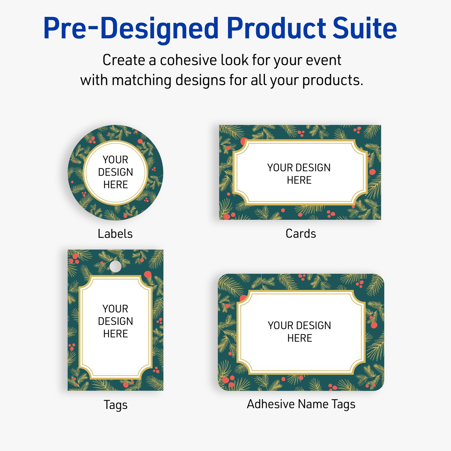 Avery Printable Rectangle Business Cards, 2" x 3.5", Matte White, Pre-printed Teal & Metallic Gold Frame Design, Sure Feed Technology, Laser & Inkjet Compatible, 160 Total